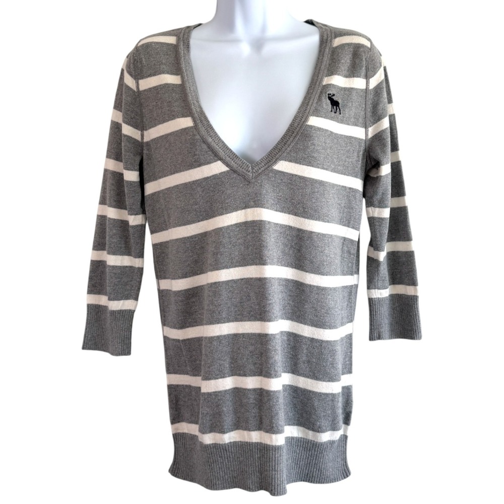 Y2K Abercrombie and Fitch Striped V-Neck Sweater Size L Preppy‎ Academia Retro